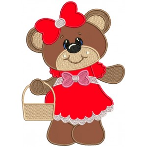 Cute Girl Bear With a Big Bow Applique Machine Embroidery Design Digitized Pattern